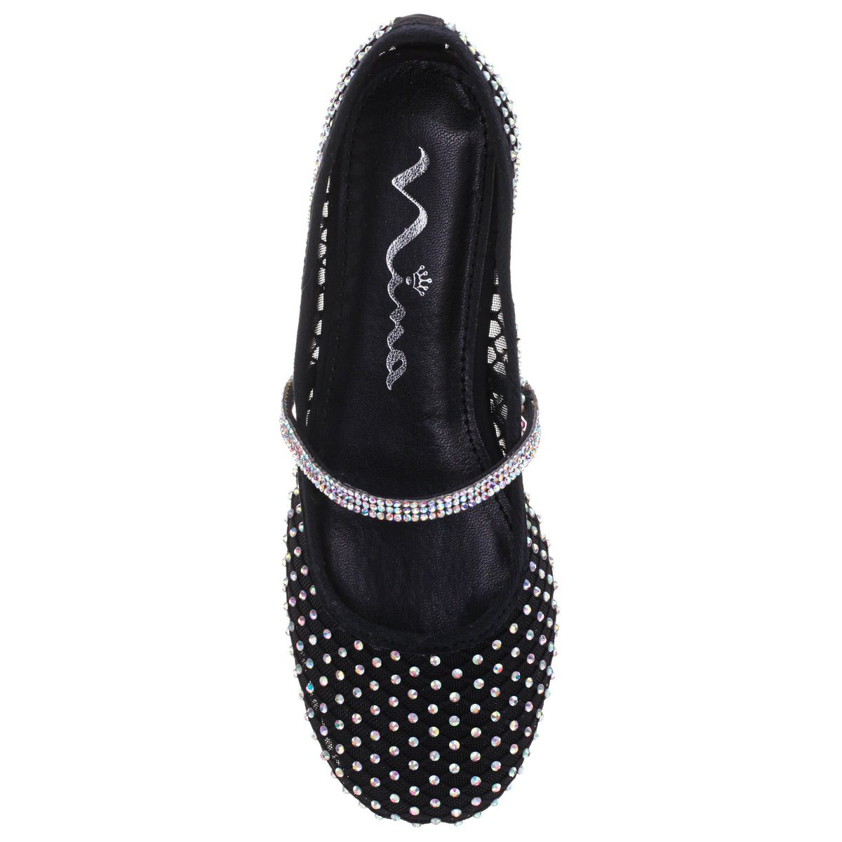 Girls Jessa Black Rhinestone Mesh Ballet Flats | Nina Shoes