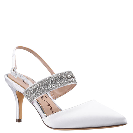 Trista White Sling Back Mid-Heel Pumps | Nina Shoes