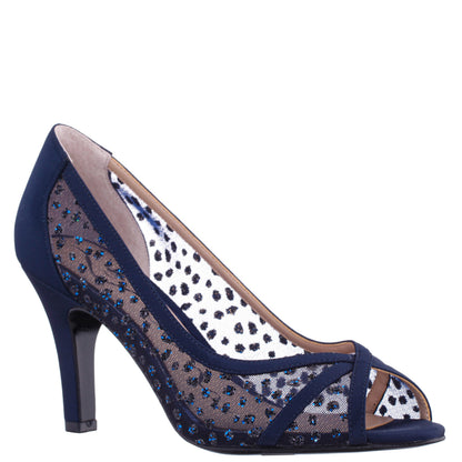 Flavia Blue Satin Mid-Heel Peep Toe Pump | Nina Shoes