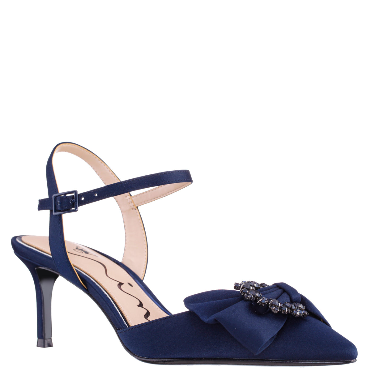 Naomia Blue Satin Mid-Heel Pump | Nina Shoes