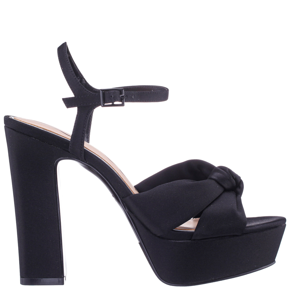 Sherlee Black Satin Ultra-High Block Heel Platform Sandal | Nina Shoes