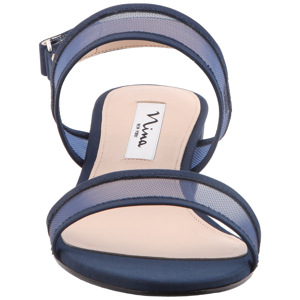 Ganice Blue Satin with Mesh Block-Heel Hook & Loop Sandals | Nina Shoes
