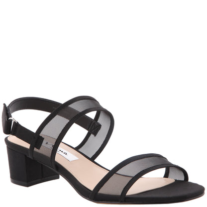 Ganice Black Satin with Mesh Block-Heel Hook & Loop Sandals | Nina Shoes
