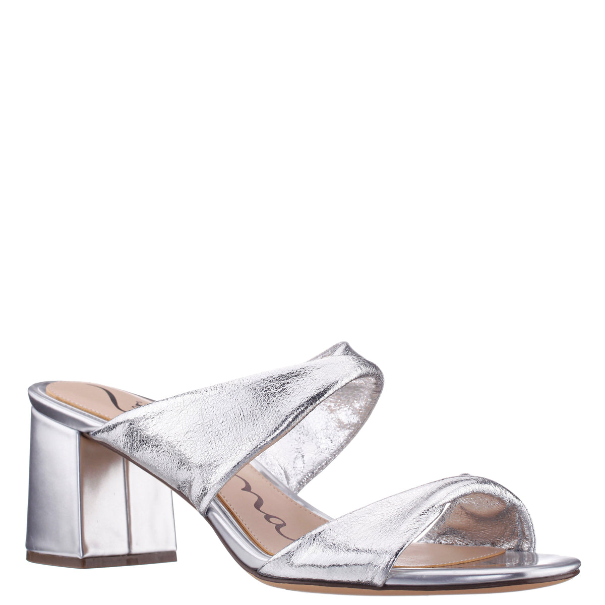 Bassie Silver Metallic Block Heel Sandal | Nina Shoes