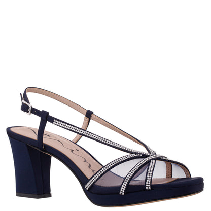 Bonney Navy Satin Block-Heel Platform Sandals | Nina Shoes