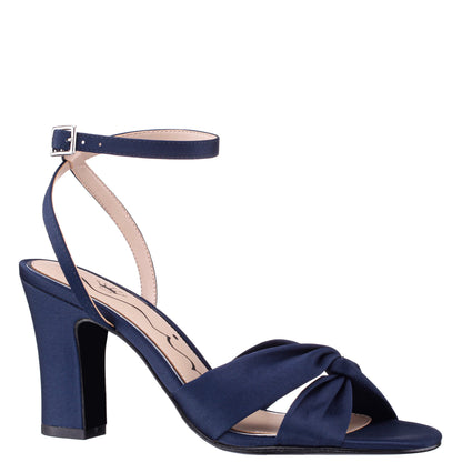 Ashley Navy Satin Block-Heel Sandals | Nina Shoes