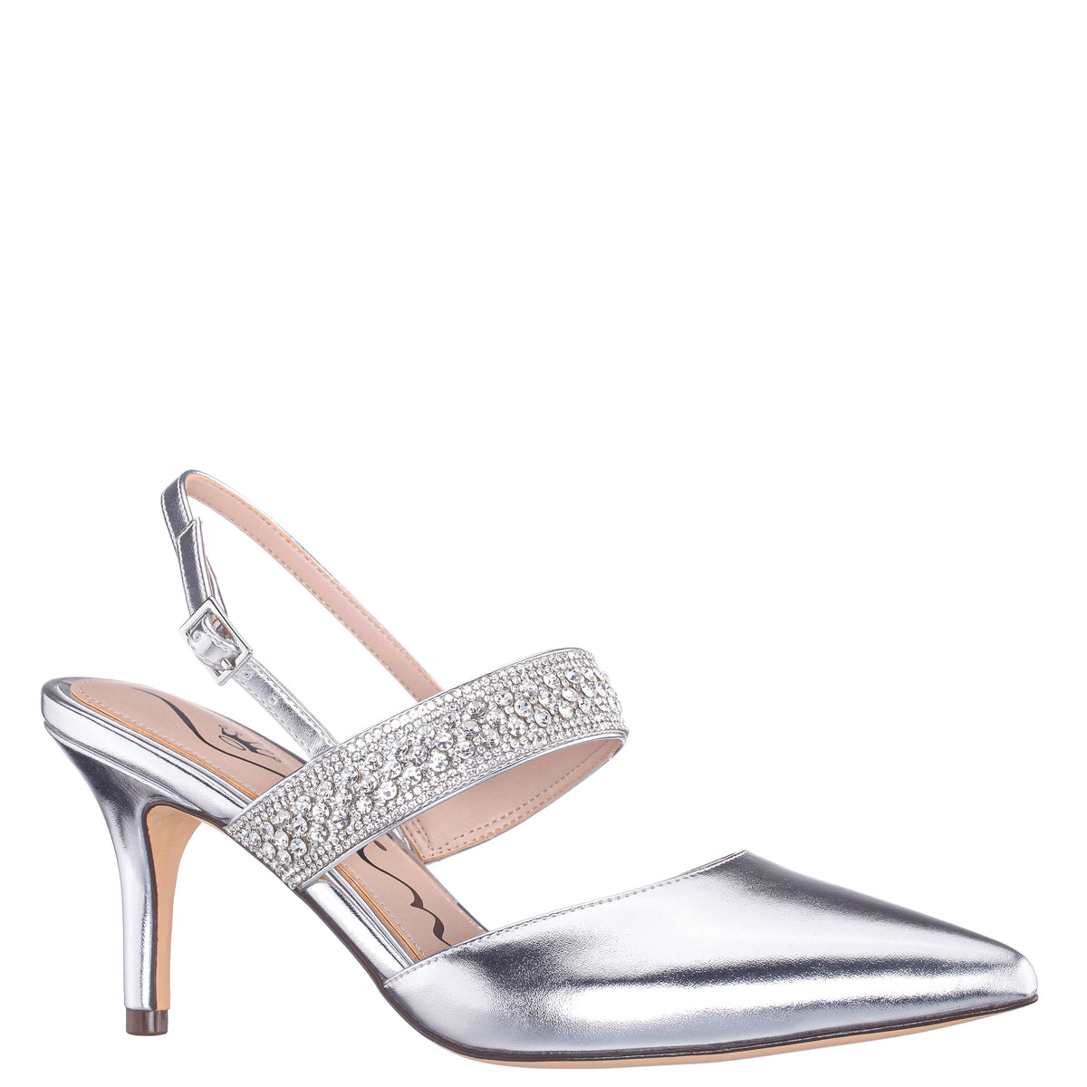 Trista Silver Metallic Sling Back Mid-Heel Pumps | Nina Shoes