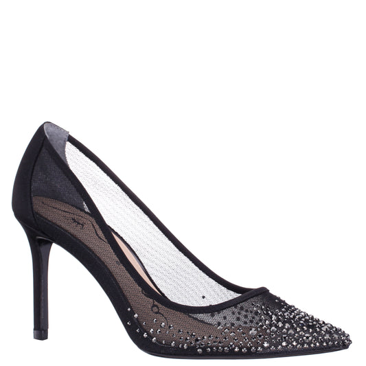 Nalia Black Mesh with Faceted Crystals High-Heel Pumps | Nina Shoes