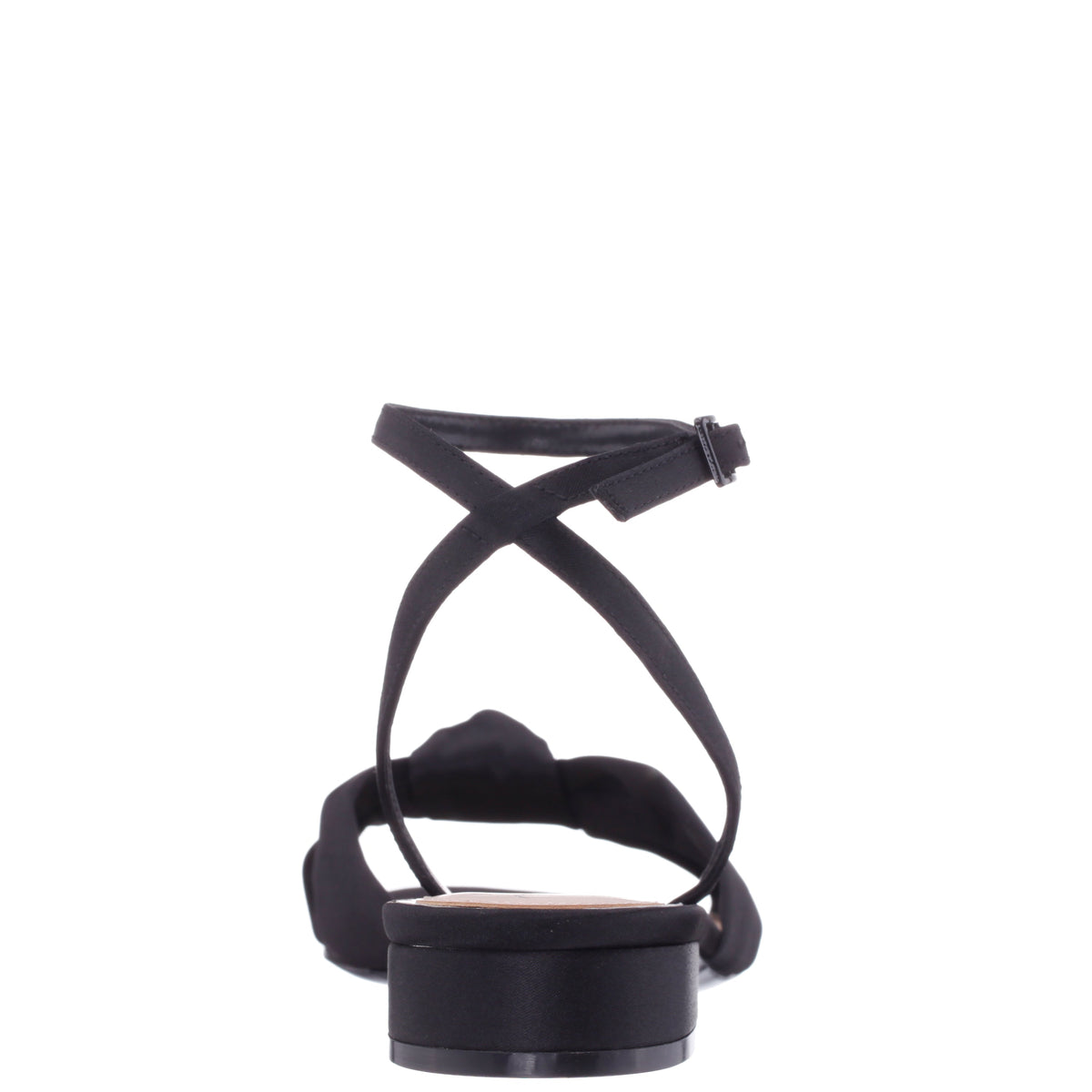 Sulma Black Satin Block-Heel Flat Sandals with Ankle-Strap | Nina Shoes