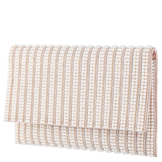 Kimora White Allover Pearl/Crystal Envelope Clutch | Nina Shoes