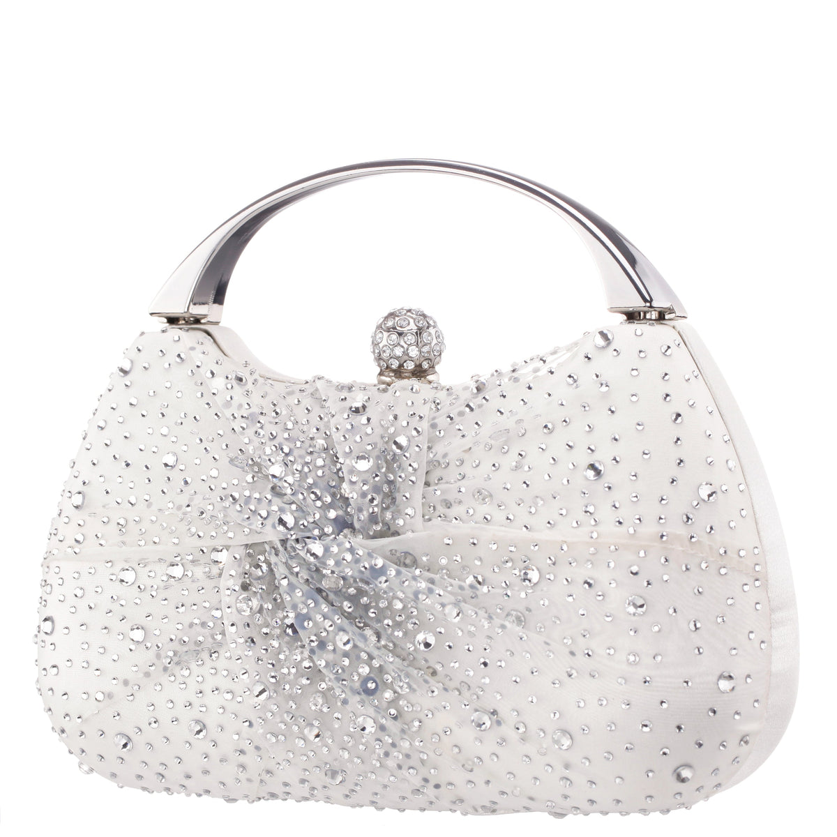 Brando-Cc Beige Chiffon/Satin/Glass Crystal Minaudiere | Nina Shoes
