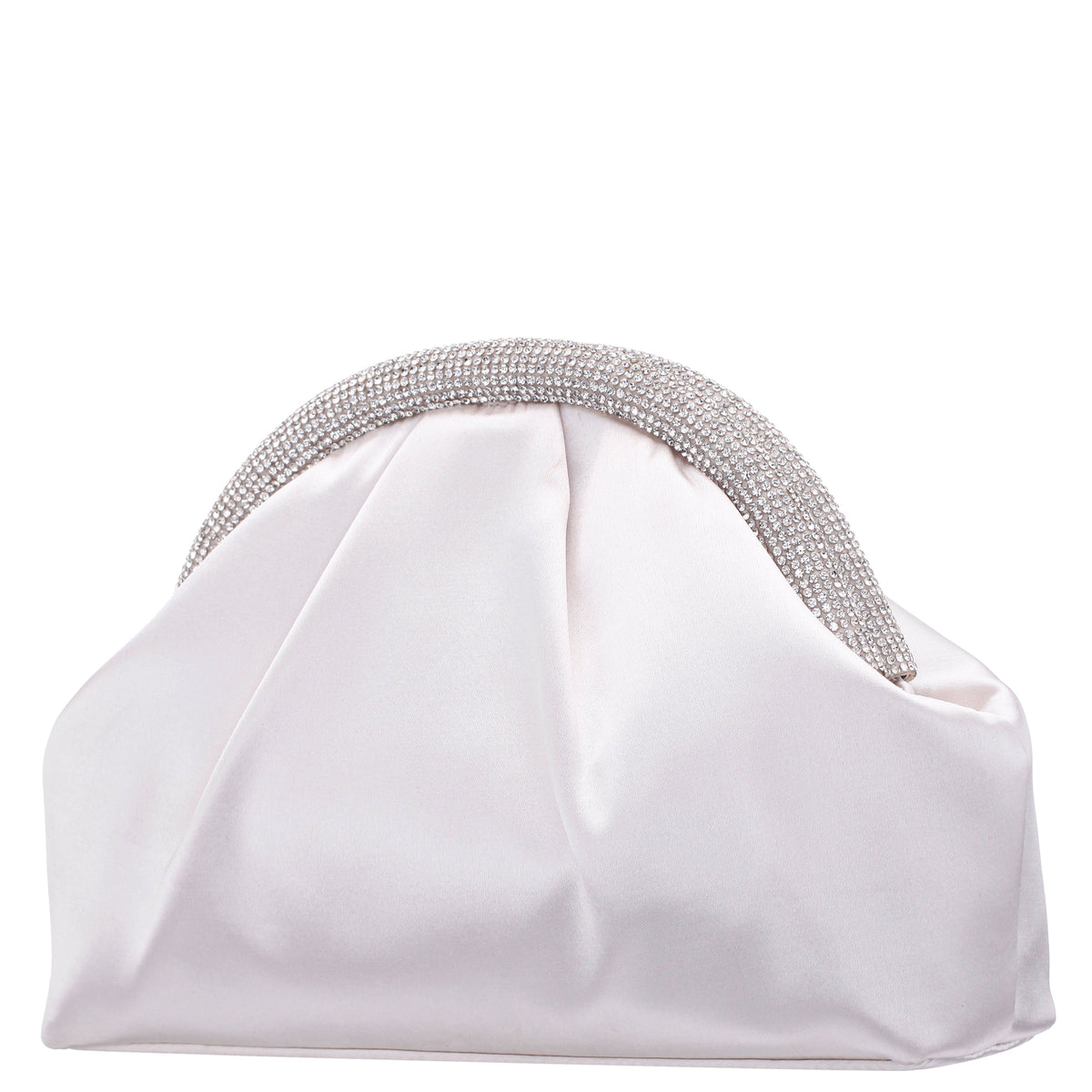 Jane Beige Satin/Glass Crystal Frame Clutch | Nina Shoes