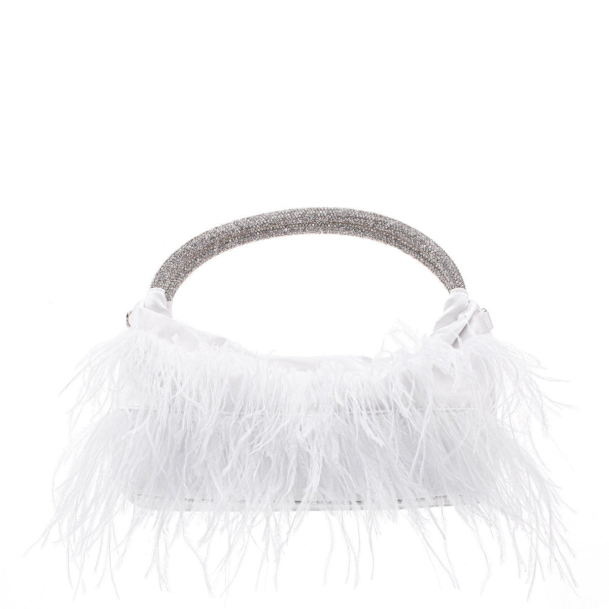 Minnie White Crystal Handle Feather Pouch | Nina Shoes