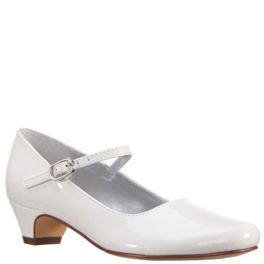 Girls Seeley White Low Heel Dress Shoes | Nina Shoes