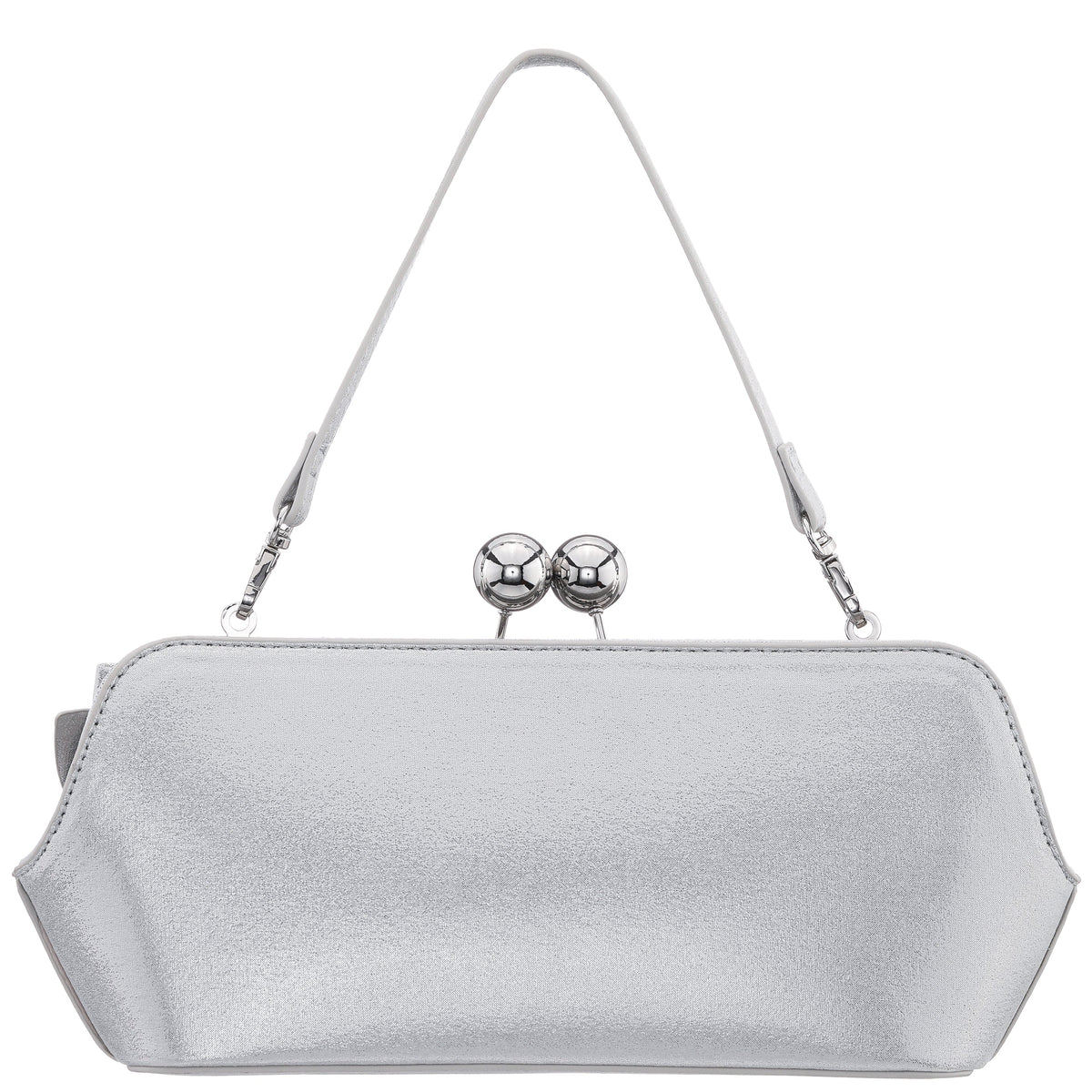Kenji-M True Silver Reflective Suedette Frame Clutch | Nina Shoes
