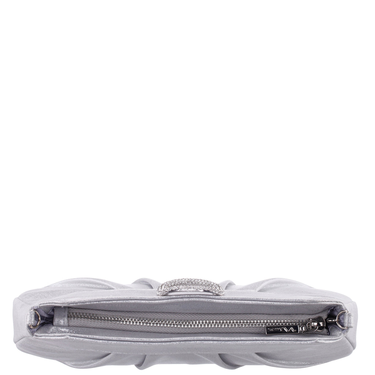 Amy True Silver Reflective Suedette Clutch | Nina Shoes