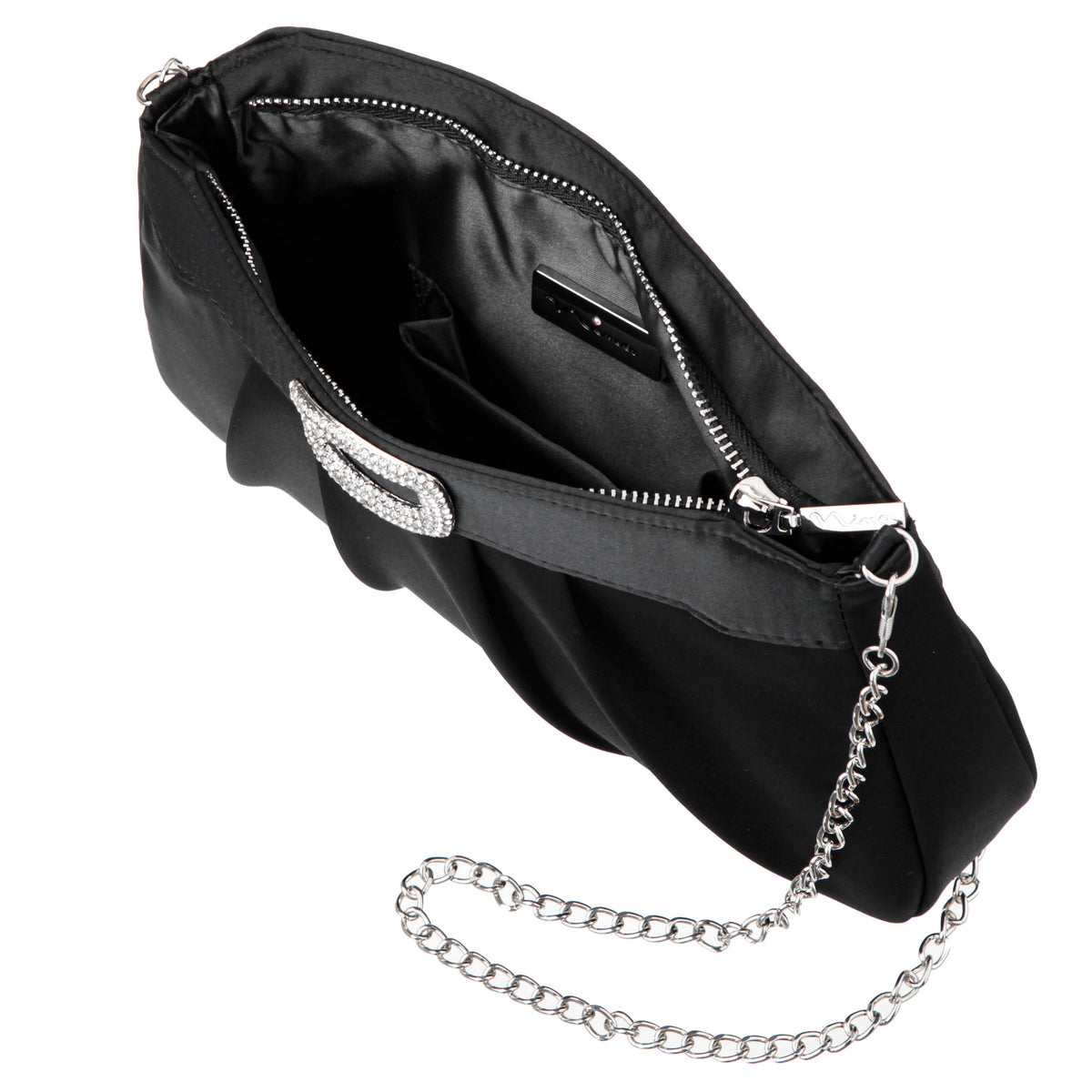 Amy Black Satin / Glass Crystal Clutch | Nina Shoes