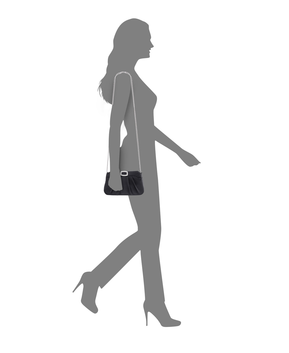 Amy Black Satin / Glass Crystal Clutch | Nina Shoes