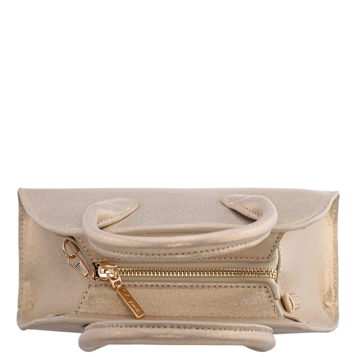 Ainsley Gold Reflective Suedette Handle Bag | Nina Shoes