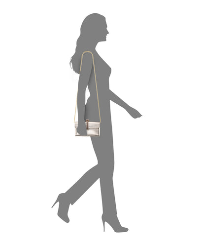 Kaylee Platino Luna Foil PU / Glass Crystal Handle Bag | Nina Shoes