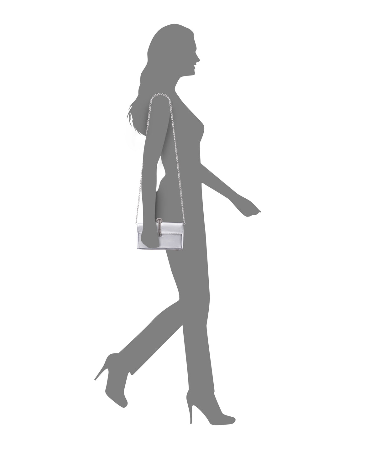 Kaylee Silver Luna Foil PU / Glass Crystal Handle Bag | Nina Shoes