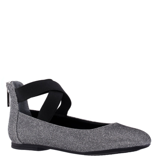 Girls Marissa Black Sparkle zip back ballet flats | Nina Shoes