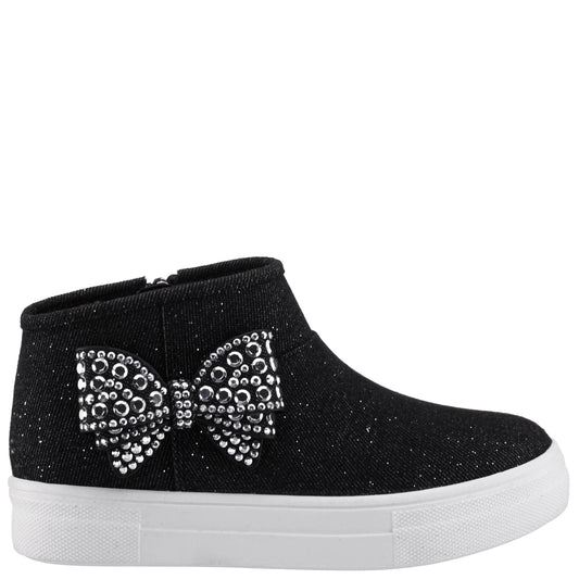 Girls Gwenny Black Denim Glitter High Top Zip Sneaker | Nina Shoes
