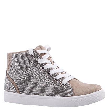 Girls Kula Tan Crystal Side Zip Hightop Sneaker | Nina Shoes