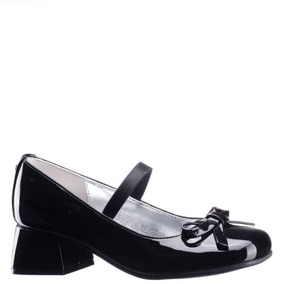 Girls Bryonna Black Patent Heel Mary Jane Pumps | Nina Shoes