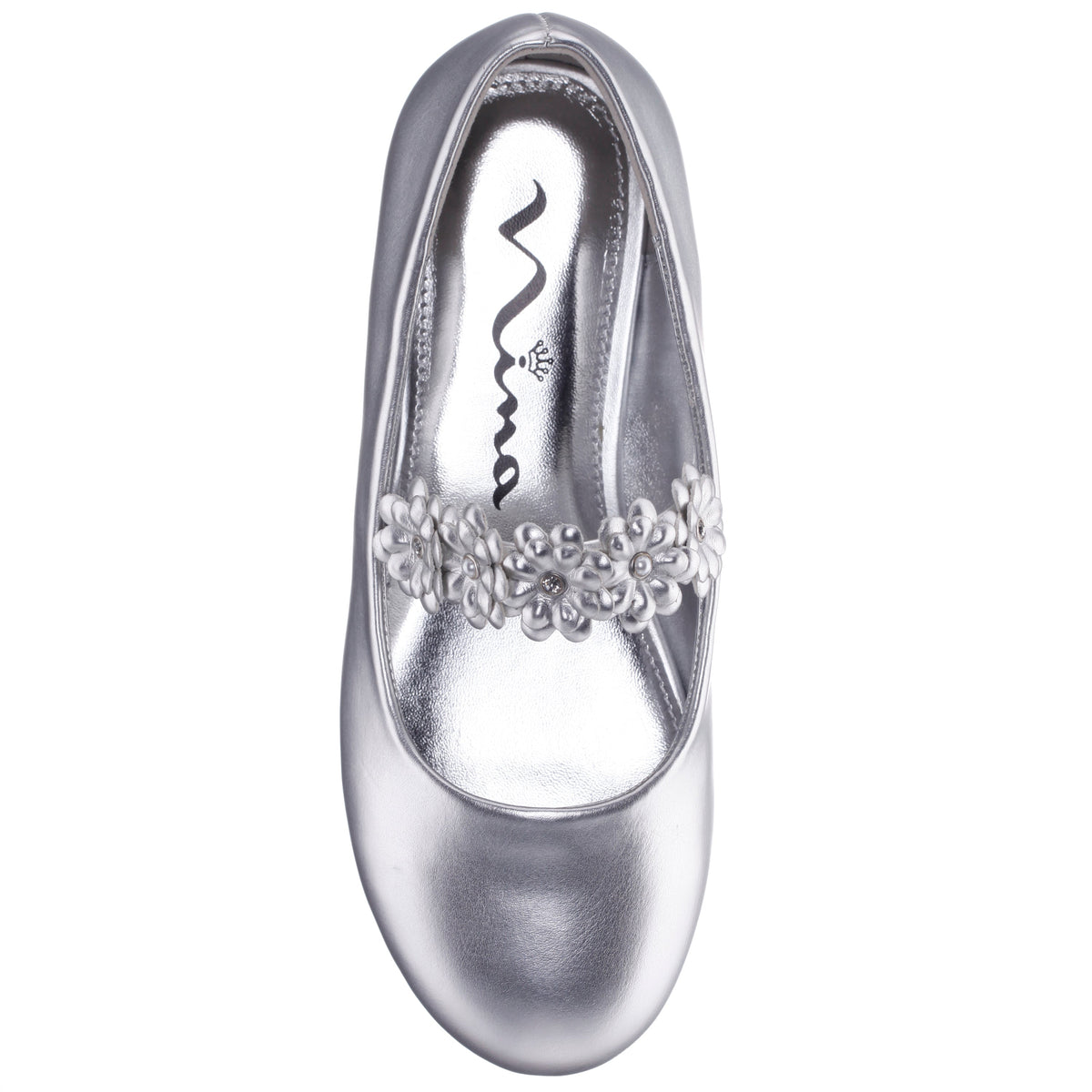 Girls Rozy Silver Metallic Ballet Dress Shoes | Nina Shoes