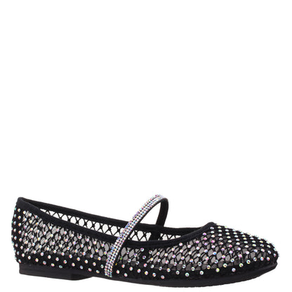 Girls Jessa Black Rhinestone Mesh Ballet Flats | Nina Shoes