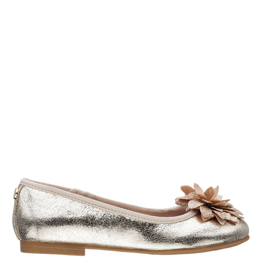 Girls Jeanesse platino metallic flower ballet flats | Nina Shoes