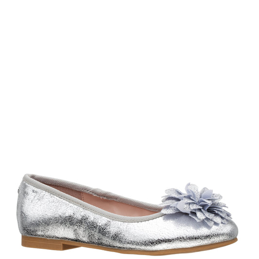 Girls Jeanesse silver metallic flower ballet flats | Nina Shoes