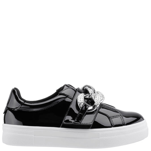 Girls Emaleigh Black Patent Low Top Slip-on Sneakers | Nina Shoes