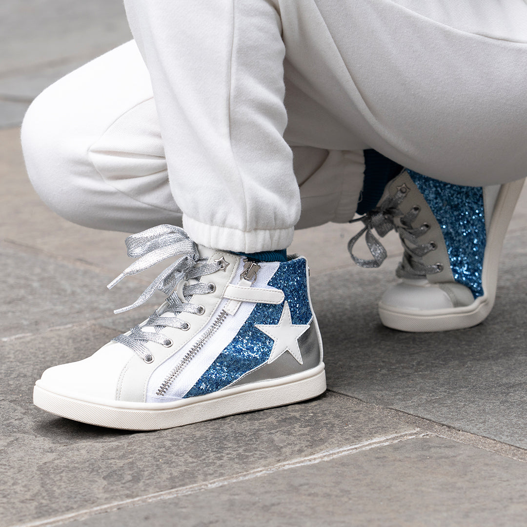 Girls Yuti White Glitter High Top Sneakers | Nina Shoes
