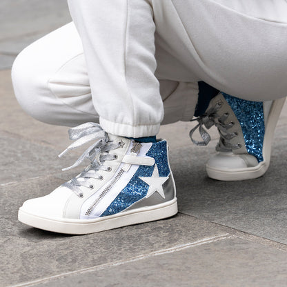 Girls Yuti White Glitter High Top Sneakers | Nina Shoes