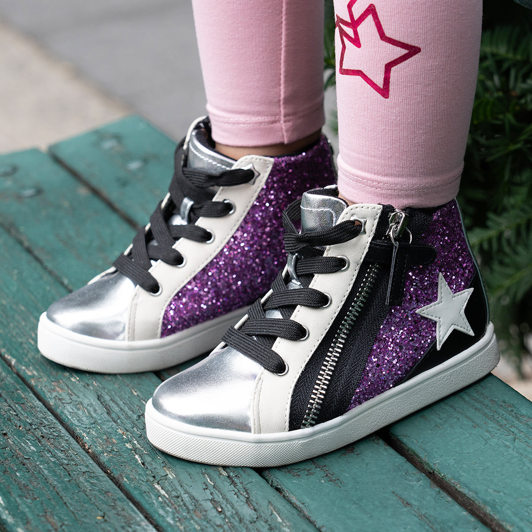 Girls Yuti White Glitter High Top Sneakers | Nina Shoes