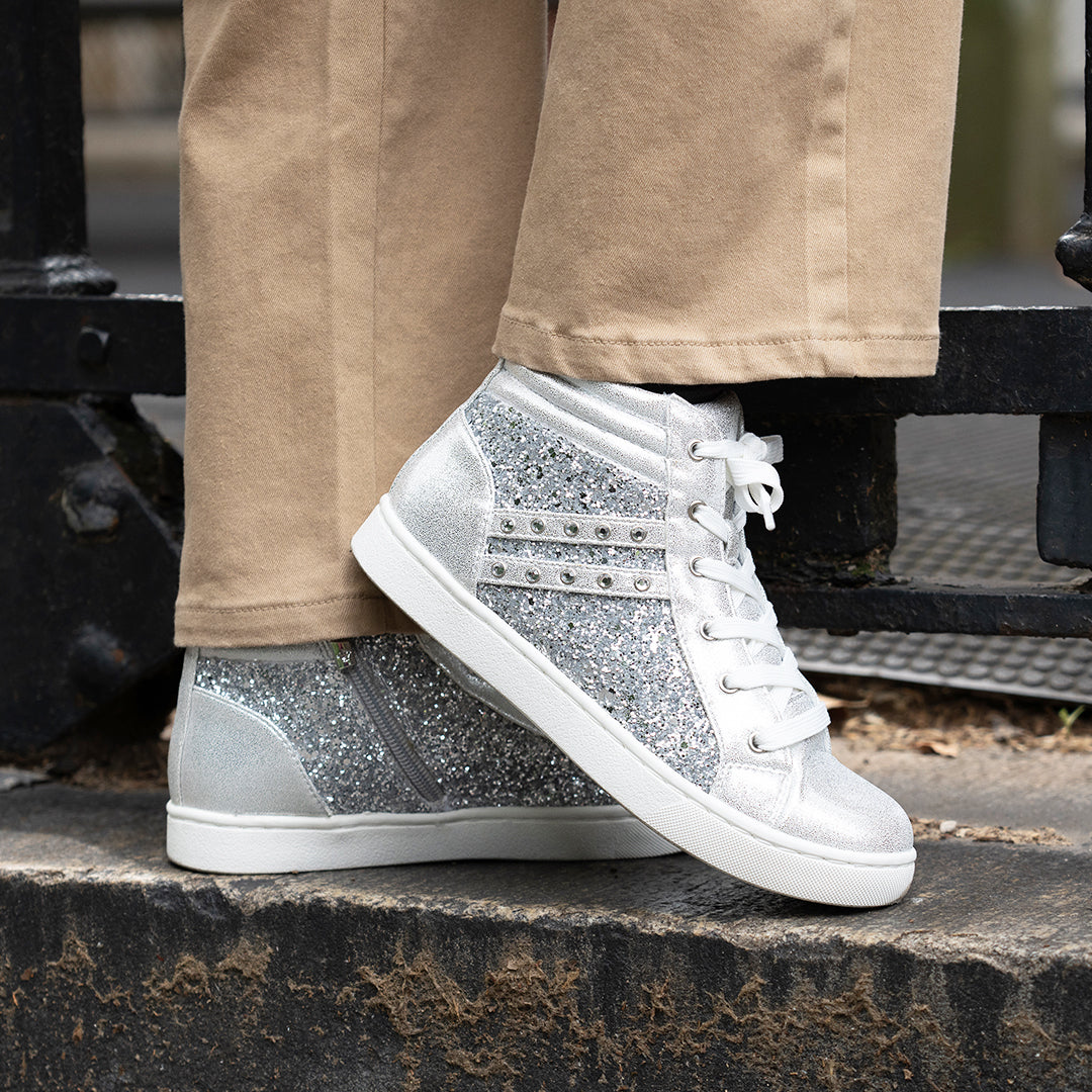 Girls Michaela Black Glitter High Top Sneakers | Nina Shoes