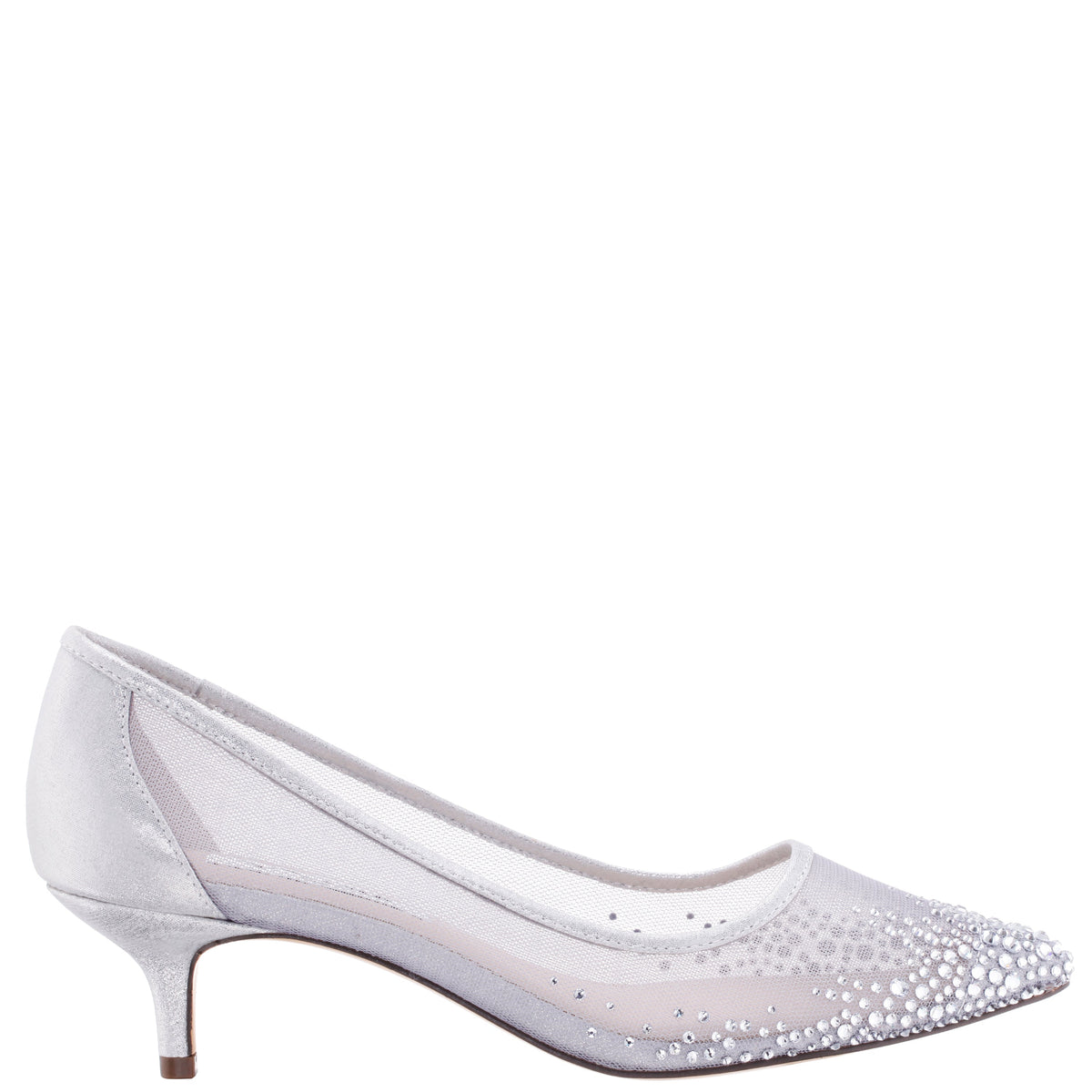 Sofie True Silver Mesh with Faceted Crystals Kitten-Heel Pumps | Nina Shoes