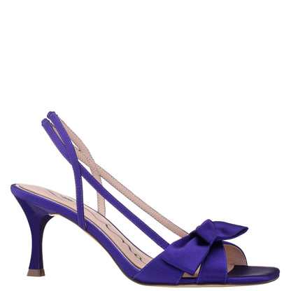 Lizette Purple Satin with Bow Slingback Sandals on a Mid-Heel | Nina Shoes