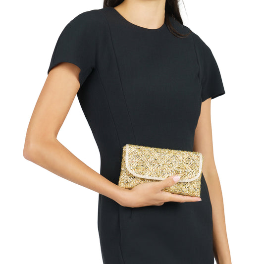Cerise Gold Metallic Tweed Crossbody Bag | Nina Shoes
