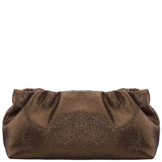 Thea-T Brown Stellarglow Fabric Frame Clutch | Nina Shoes