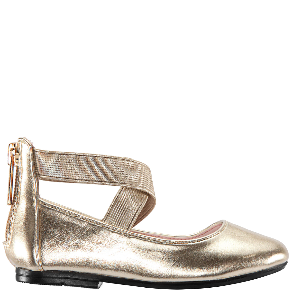 Girls Marissa platino metallic zip back ballet flats | Nina Shoes