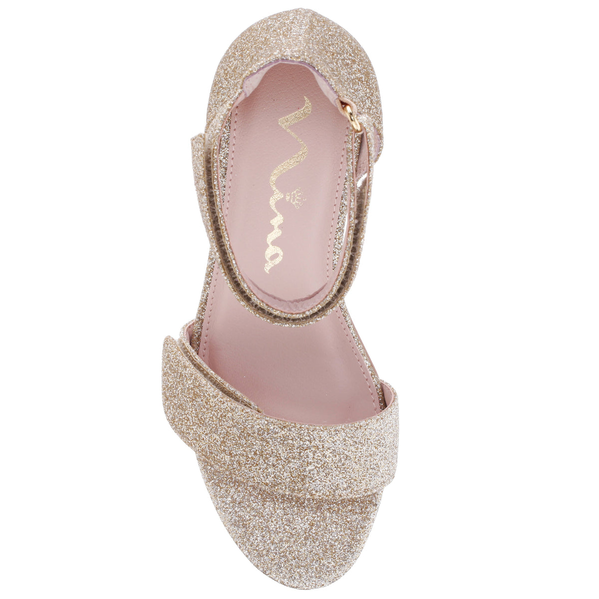 Girls Rejina Gold Glitter Adjustable Dress Sandals | Nina Shoes