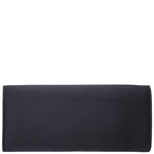 Twila Black Satin/Glass Crystal Envelope Clutch | Nina Shoes