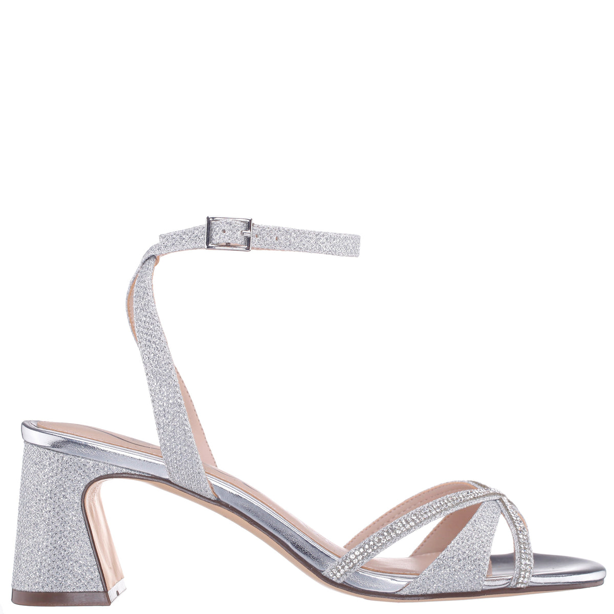 Bracha Silver Block-Heel Sandals | Nina Shoes